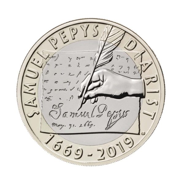 2019 £2 Samuel Pepy's Last Diary Entry Brilliant Unc Coin - Image 2