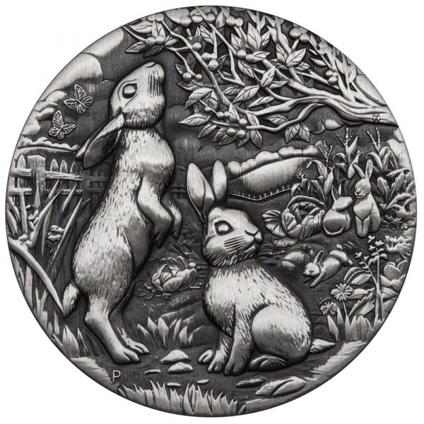 2023 Year of the Rabbit 2oz Silver Antiqued Coin - Image 2