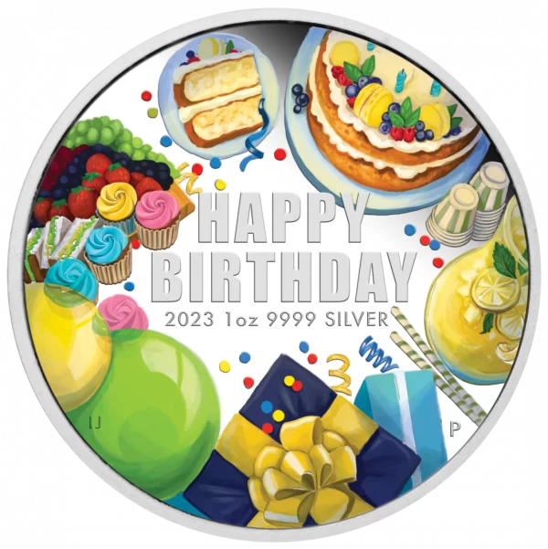 2023 $1 Happy Birthday 1oz Silver Proof Coloured Coin - Image 2