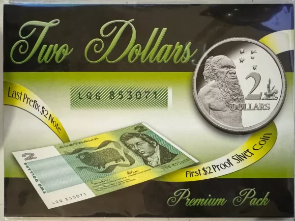 SHERWOOD 1988 $2 LAST  PREFIX NOTE & FIRST PROOF SILVER COIN #699